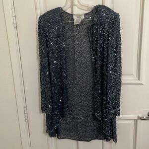 Adriana Papel Sequined Silk Evening Jacket duster sz L